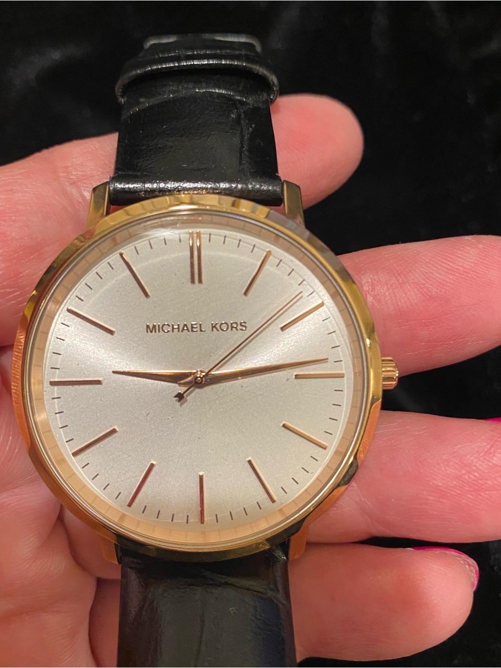 Michael Kors Gold Case with Black Leather Strap Women's Watch